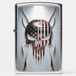 3D Golden Skull Emblem with American Flag Pattern Zippo Lighter