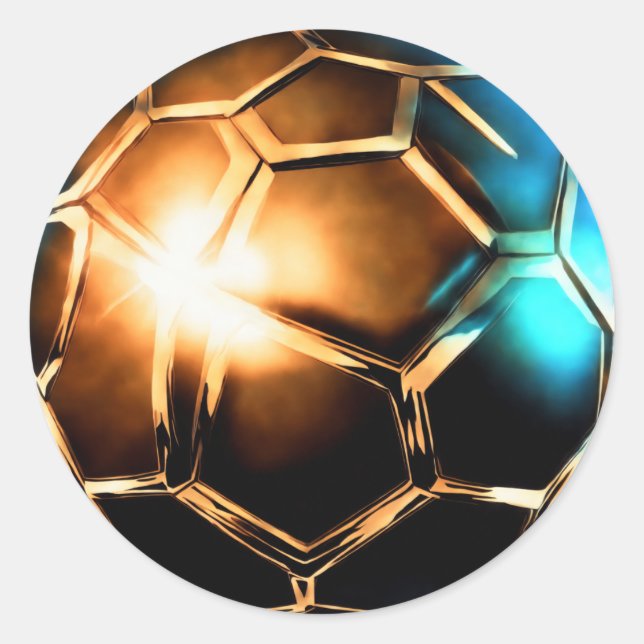 3D Golden Soccer Classic Round Sticker (Front)