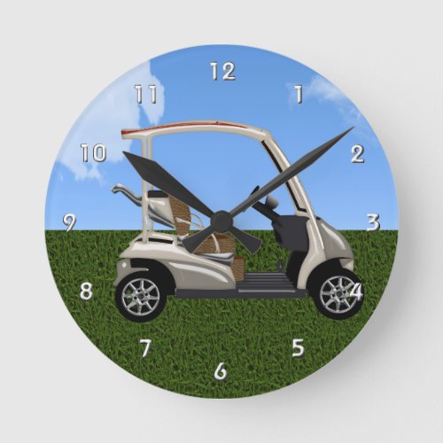 3D Golf Cart on Grass Round Clock
