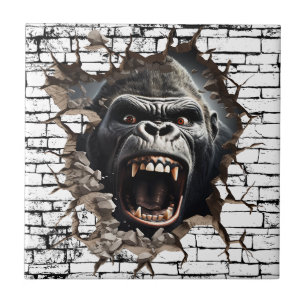 3D Gorilla Wall Break Art – Realistic Safari Ceramic Tile