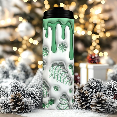 3D Green Christmas Tree Cakes Thermal Tumbler