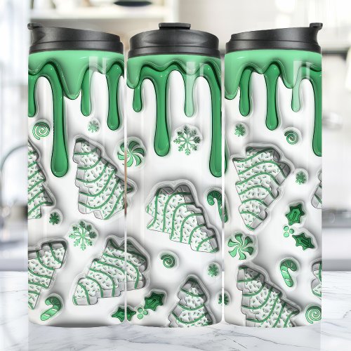 3D Green Christmas Tree Cakes Thermal Tumbler