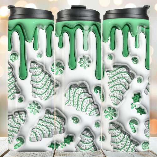 3D Green Christmas Tree Cakes Thermal Tumbler