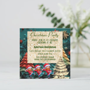 3d Green Christmas Tree Funny Vangogh Dance Invitation