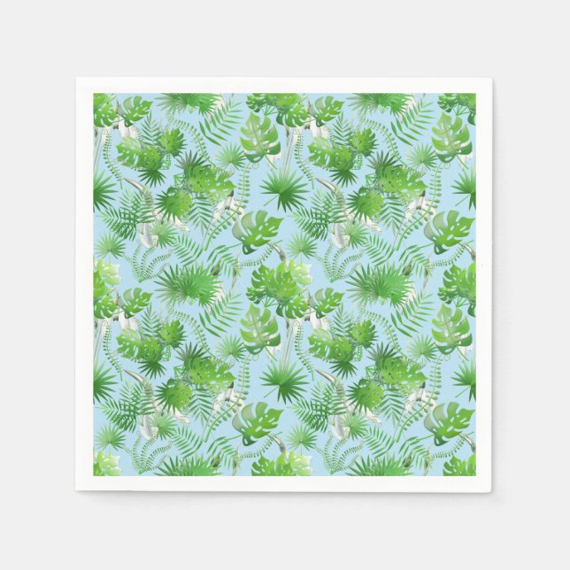 3D Green Leaves Pattern 01x4 LBlue BG Napkins (Front)