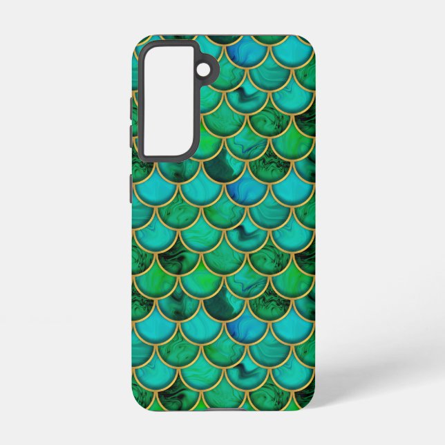 3d green scales with gold samsung galaxy case (Back)