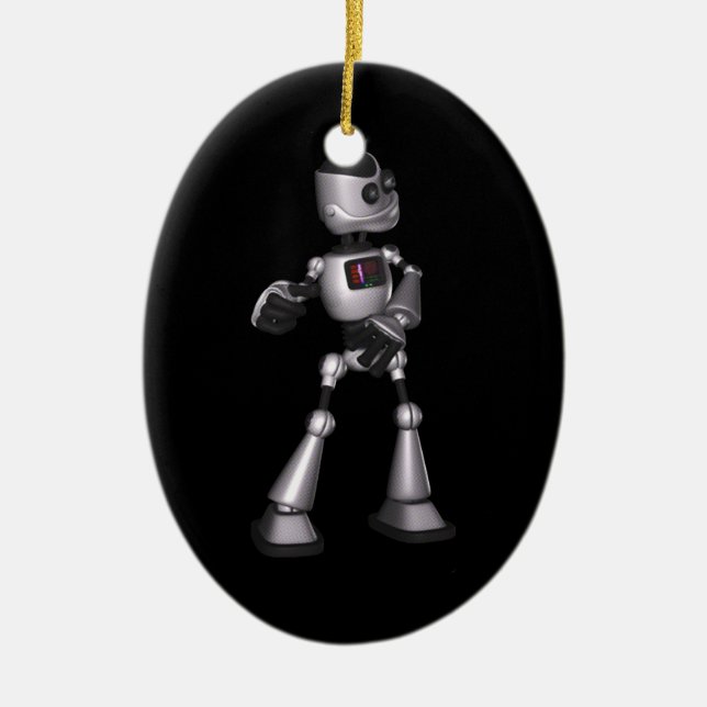 ♪♫♪ 3D Halftone Sci-Fi Robot Guy Dancing Ceramic Ornament (Front)
