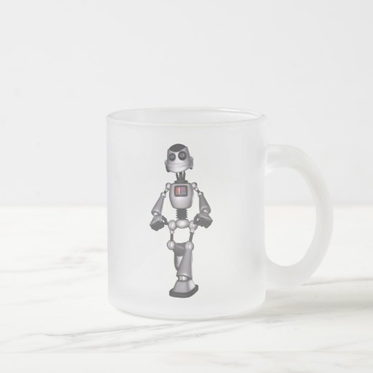 3D Halftone Sci-Fi Robot Guy Frosted Glass Coffee Mug