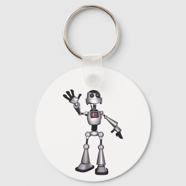 3D Halftone Sci-Fi Robot Guy Waving Keychain (Front)