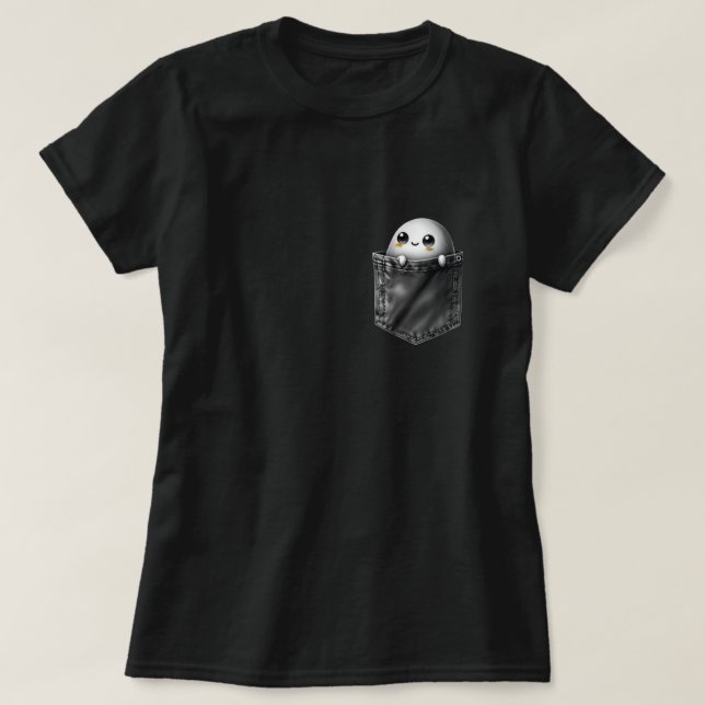 3d Halloween Ghost In A Pocket Design T-Shirt (Design Front)