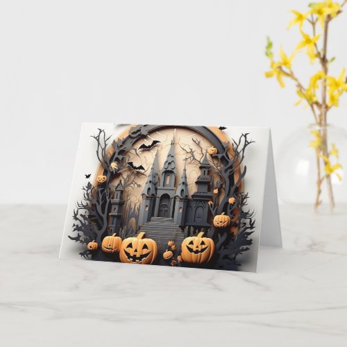 3d Halloween Pumpkin Haunted house Card