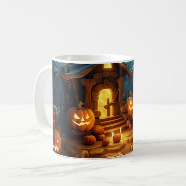 3d Halloween Pumpkin Haunted house Coffee Mug (Front Left)