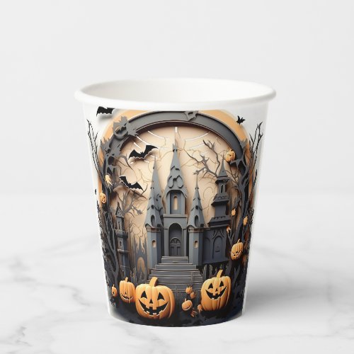 3d Halloween Pumpkin Haunted house Paper Cups