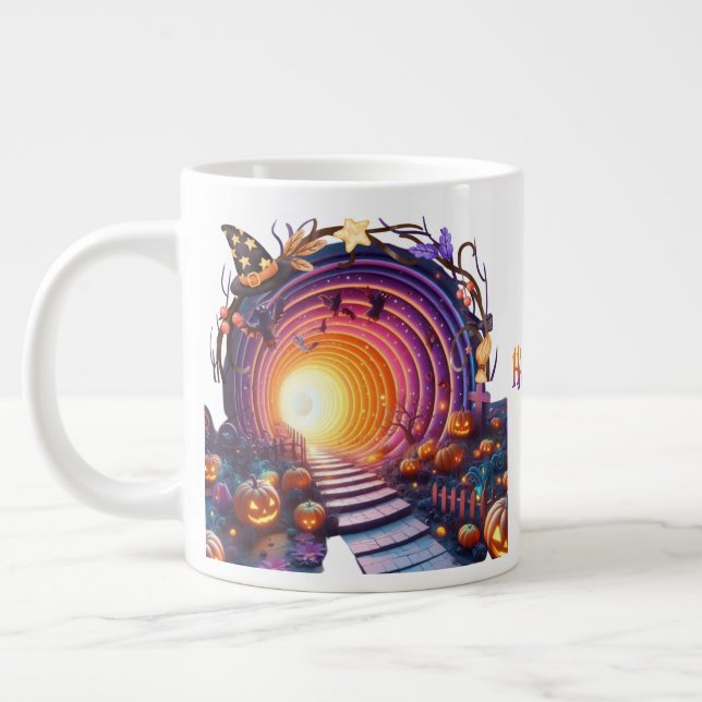 3D Halloween Pumpkin Mysterious Tunnel Giant Coffee Mug (Left)