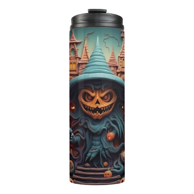 3d Halloween Pumpkin Scary Thermal Tumbler (Front)
