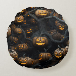 3d halloween pumpkins pattern round pillow