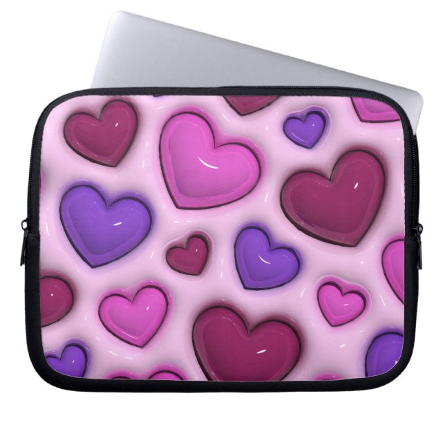 3D Heart Pattern – Pink Romantic Tech Accessory Laptop Sleeve (Front)