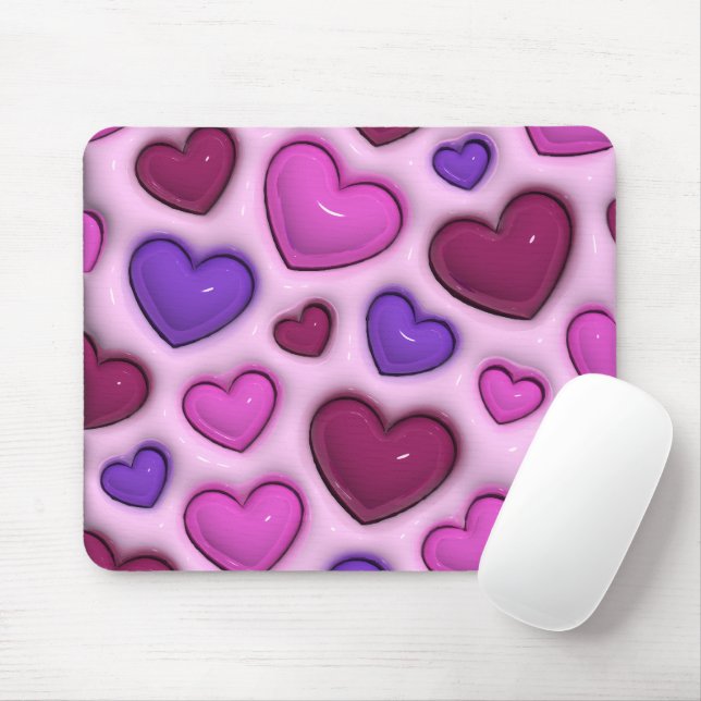 3D Heart Pattern Pink - Valentine Desk Accessory Mouse Pad (With Mouse)