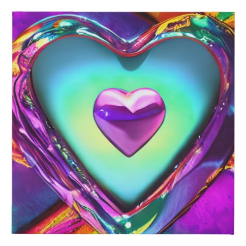 3D Hearts in a Square  Faux Canvas Print