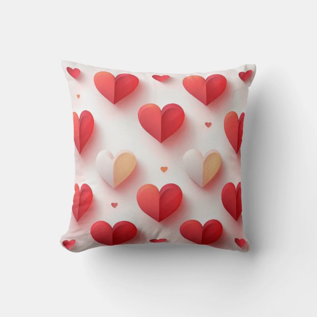 3D Hearts Print Throw Pillow (Front)