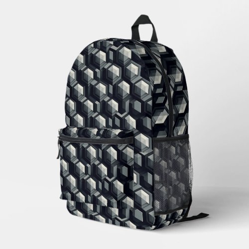 3D Hexagonal Black  White Cube Printed Backpack