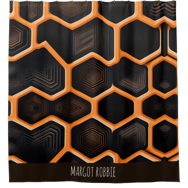 3D honeycombs Orange Geometric Pattern Shower Curtain (Front)