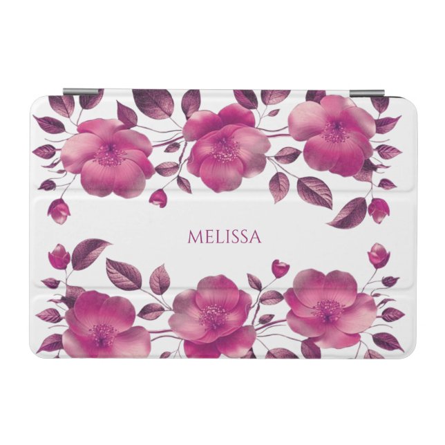 3D Hot Pink Cherry Blossoms White iPad Mini Cover (Horizontal)