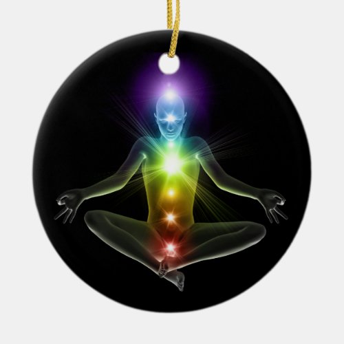 3d human in yoga pose with chakras ceramic ornament