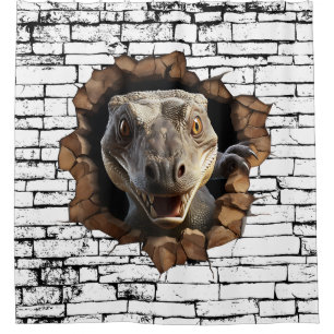 3D Iguana Wall Break Art – Realistic Safari Shower Curtain