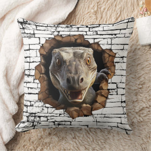 3D Iguana Wall Break Art – Realistic Safari Throw Pillow