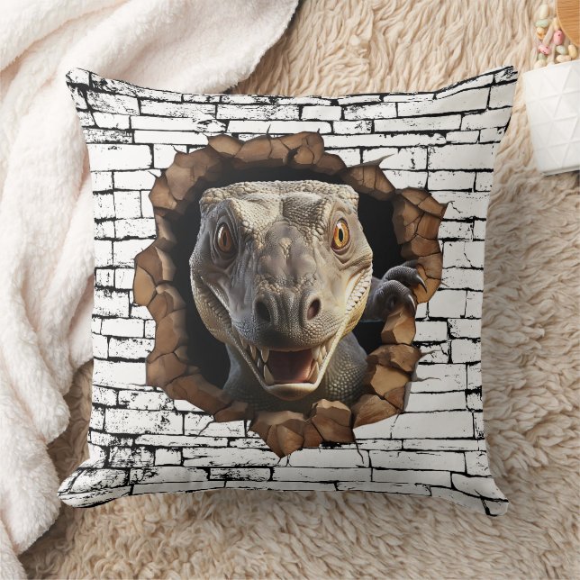 3D Iguana Wall Break Art – Realistic Safari Throw Pillow (Blanket)