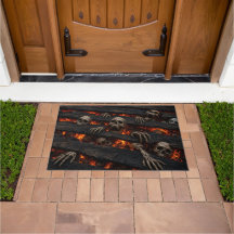 3D Illusion Fiery Skull Pit Halloween Doormat