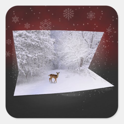 3D Illusion Snowy Dreams Square Sticker