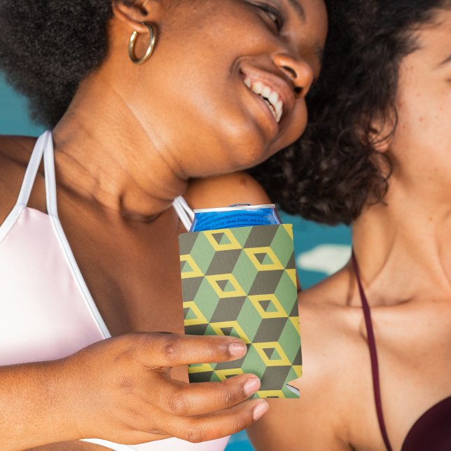 3D Illusion Squares Pattern Can Cooler (Can Coolers)