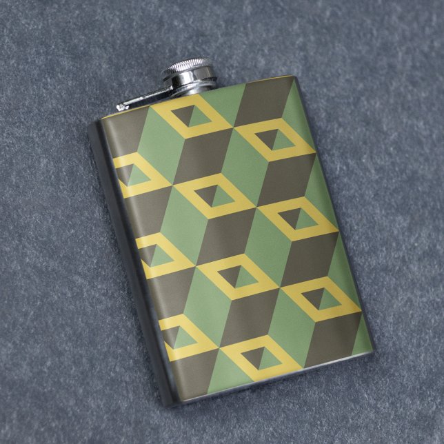 3D Illusion Squares Pattern Flask (flask)