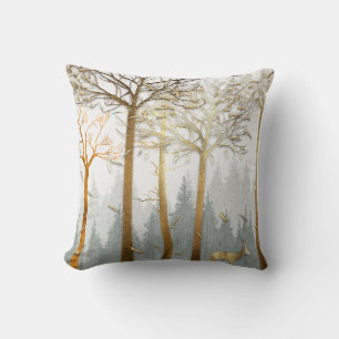 3d illustration, gray and gold contours of trees,  throw pillow