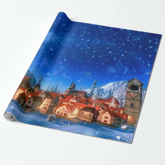 3d illustration of small alpine village at dawn. S Wrapping Paper (Unrolled)