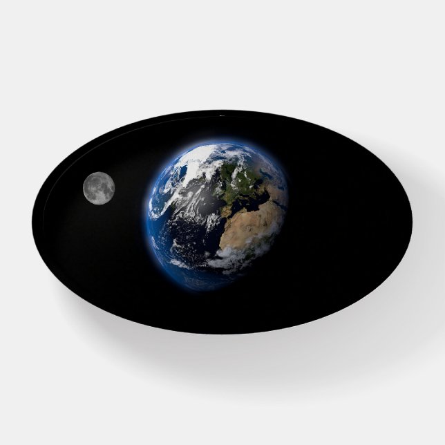 3D image Earth and Moon in the dark space Paperweight (Front)