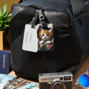 3D image of a cute little kitten peeking out  Luggage Tag