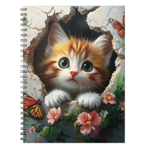 3D image of a cute little kitten peeking out Notebook