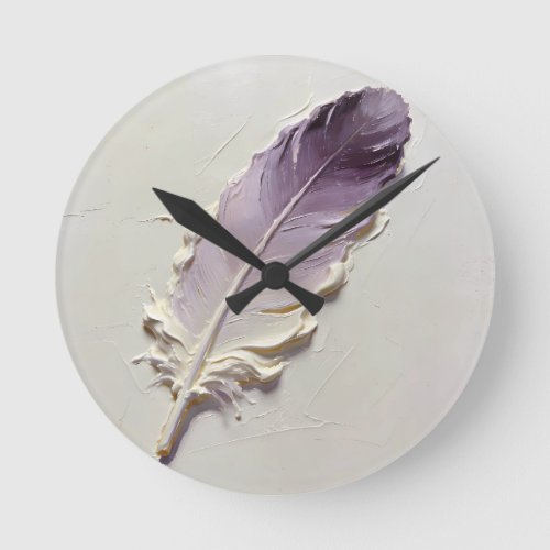 3D Impasto Texture Purple Feather Elegant Minimal Round Clock