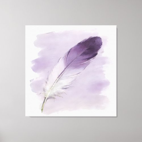 ⁠3D Impasto Watercolor Purple Feather Boho Elegant Canvas Print