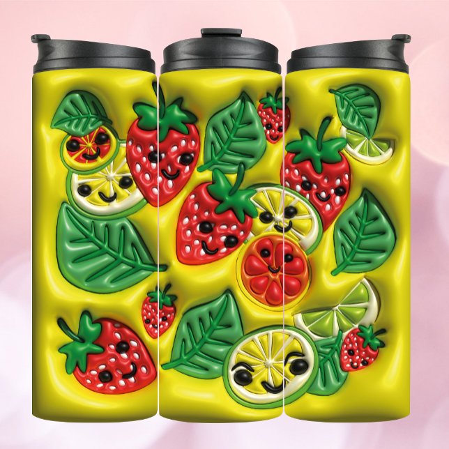3D Inflated Tumbler - Happy Fruits on Yellow (Creator Uploaded)
