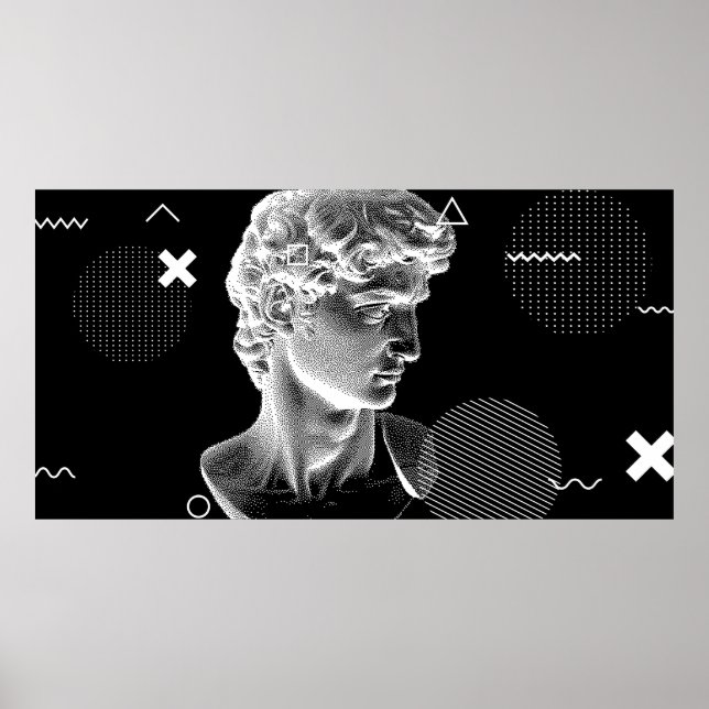 3D ing of Michelangelo's David head in pixel art 8 Poster (Front)