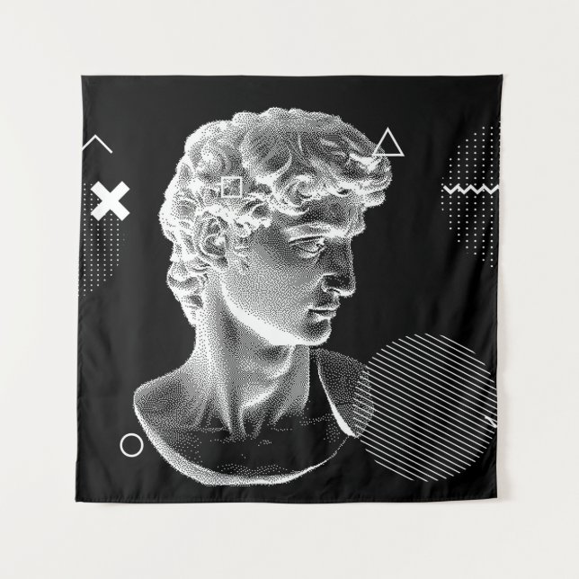 3D ing of Michelangelo's David head in pixel art 8 Tapestry (Front)