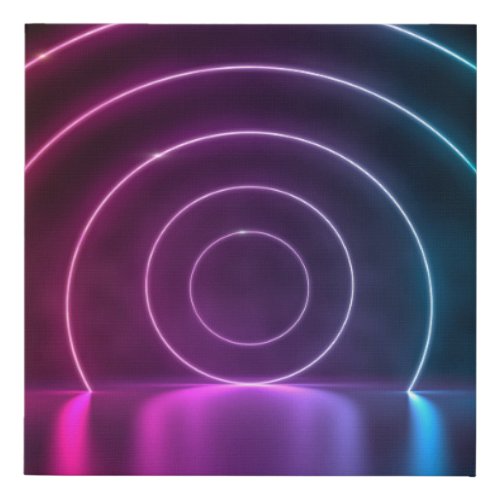 3d ing of ultraviolet circle portal glowing lines  faux canvas print