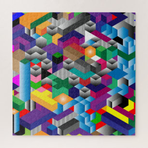 3D Isometric Cubes, Geometric Seamless. Jigsaw Puzzle