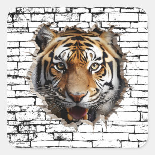 3D Jaguar Wall Break Art – Realistic Safari Square Sticker