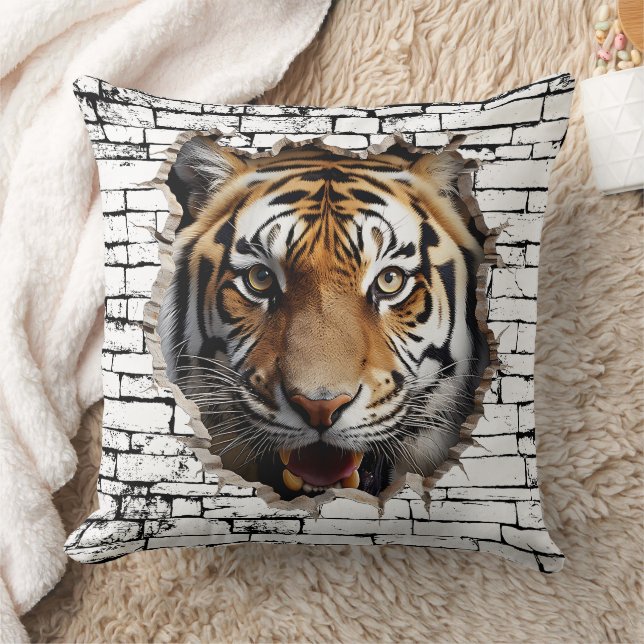 3D Jaguar Wall Break Art – Realistic Safari Throw Pillow (Blanket)