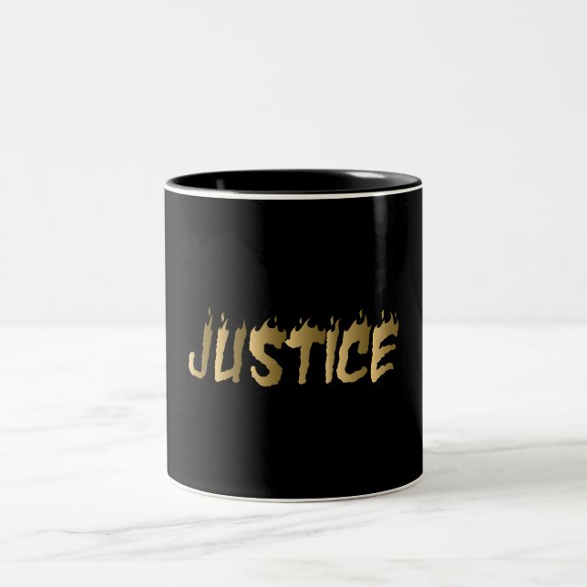 3D Justice Burning Gold Lettering Two-Tone Coffee Mug (Center)